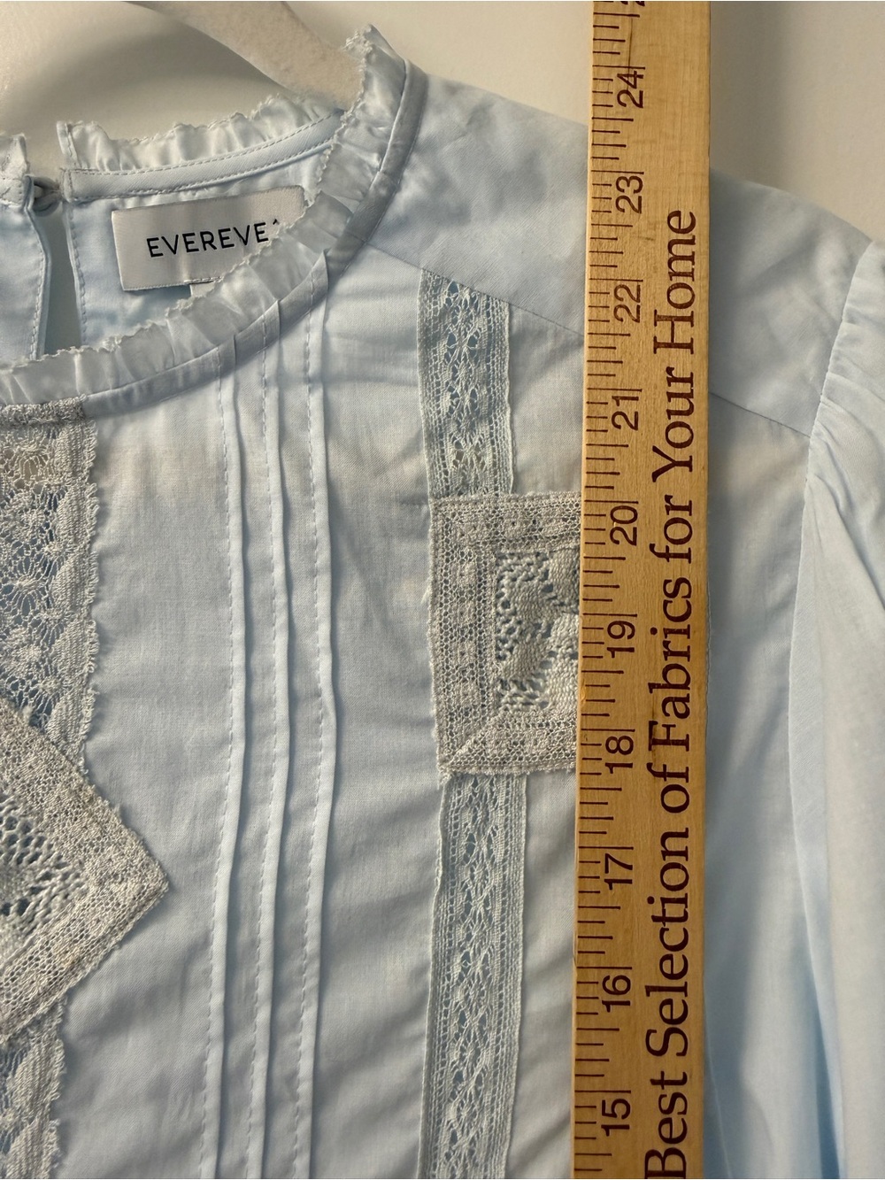 Evereve Romantic Cotton Shirt Crochet Lace Trim Pale Blue Poetcore Small - Picture 9 of 9